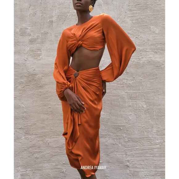 NWT Andrea Iyamah Behati Cropped Top & Wrap Midi Skirt Set Rust Size S - Picture 14 of 16